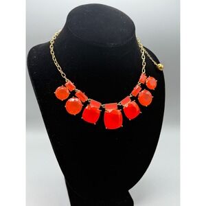 Kate Spade NY Neon Pink Orange Statement Necklace Gold Tone Bib Rare